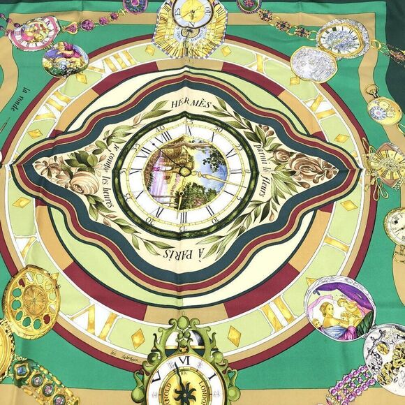 Hermes Accessories - HERMES Silk Parmi Les Fleurs Scarf 90 100% Silk Green